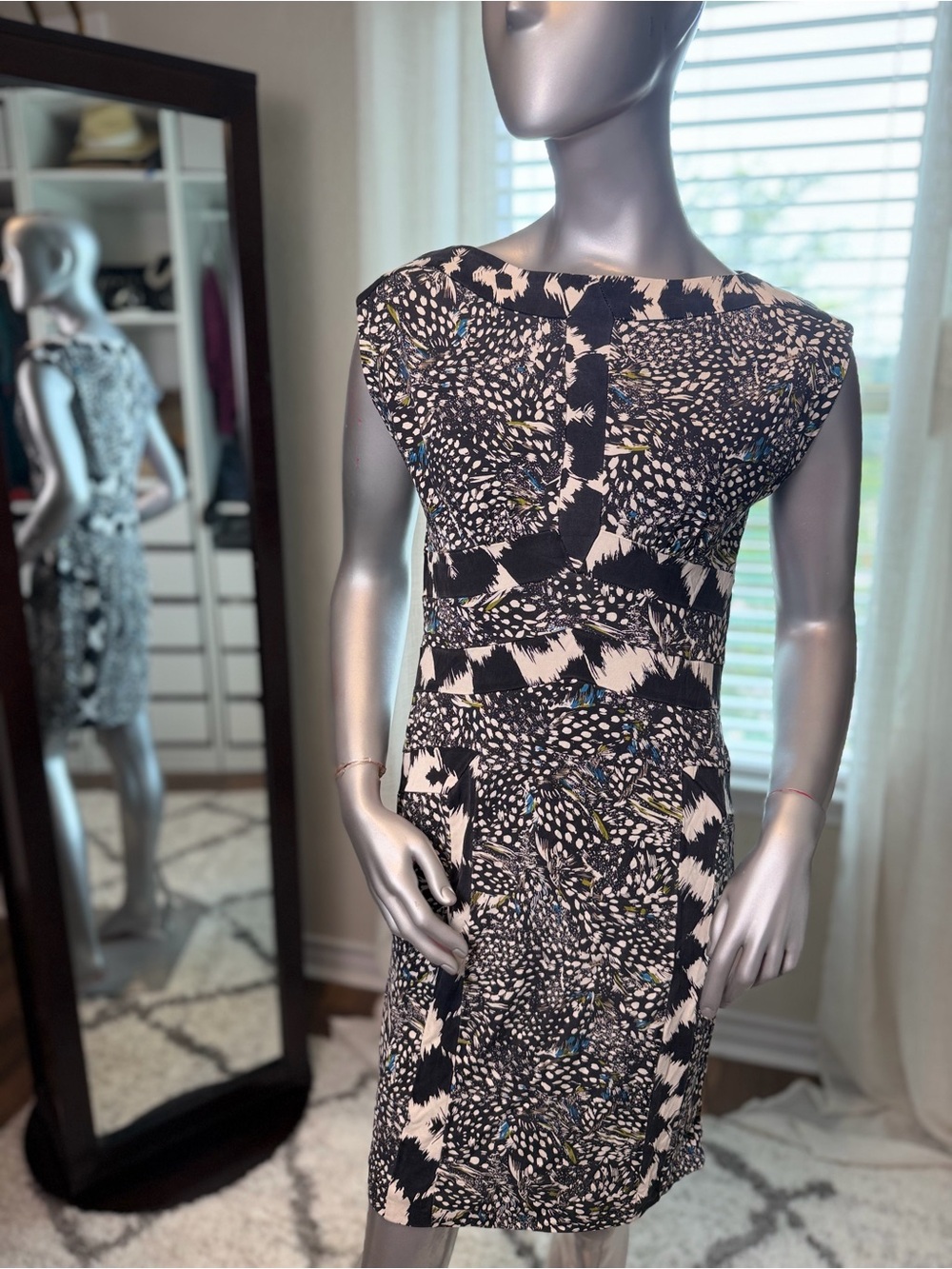 Diane Von Furstenberg Black and White Printed Midi Dress